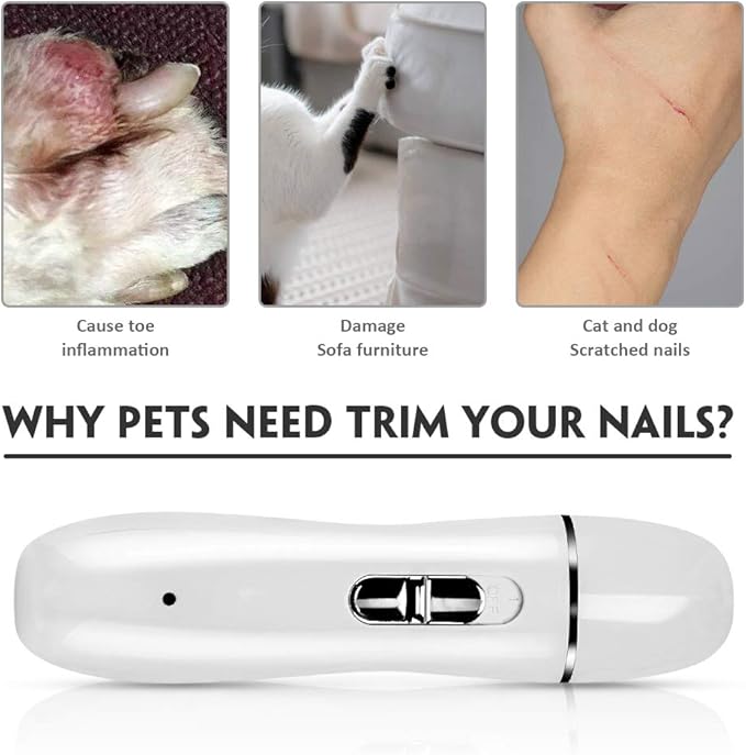 Electric Dog Nail Grinder, 2-Speed Electric Rechargeable Pet Nail Trimmer Paws Grooming & Grinding Tool for Small Medium Large Dog & Cats, Includes USB Wire