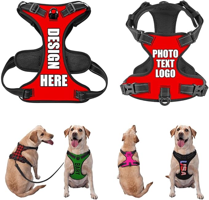 Personalized Dog Vests Customization for Puppy Medium Large Sized Dogs, Customize No Pull Dog Harnesses with Easy and Adjustable Wearing Buckles, Red, S