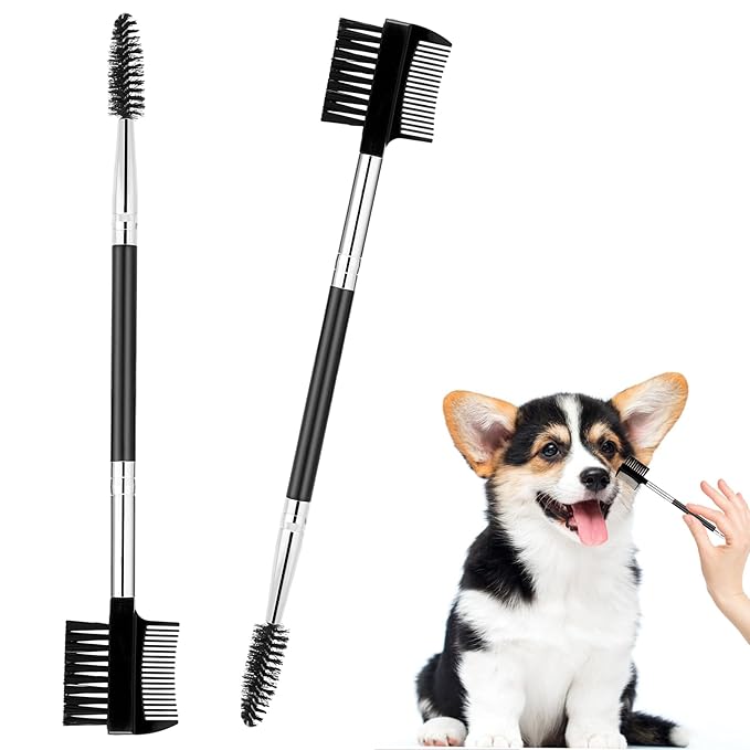 2 Pcs Black Pet Tear Comb and Stain Remover, Dog Eye Comb, Double Head Facial Brush and Removal Tool for Small Dogs, Cats