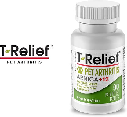 MediNatura T-Relief Pet Arthritis Relief Arnica +12 Powerful Natural Homeopathic Medicines Help Ease Hip & Joint Pain Soreness & Stiffness for Dog & Cat - 90 Tablets (2 Pack)