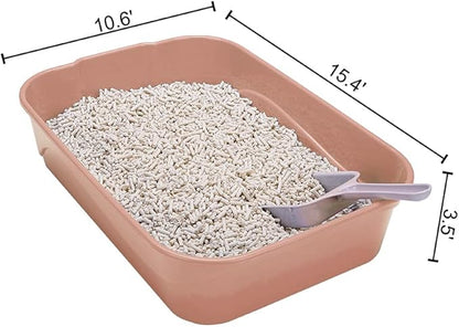 Kitty Litter Box Starter Kit - Small Cat Litter Pan Without Lid, Litter Mat, Scoop and Bowl for Kitten Within 3 Months (PinkScoop Set)
