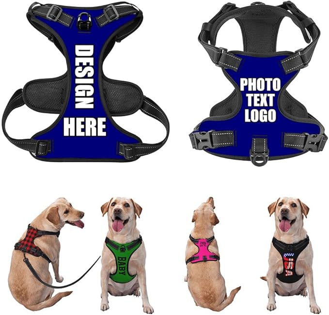Personalized Dog Vests Customization for Puppy Medium Large Sized Dogs, Customize No Pull Dog Harnesses with Easy and Adjustable Wearing Buckles, PureNavy, S