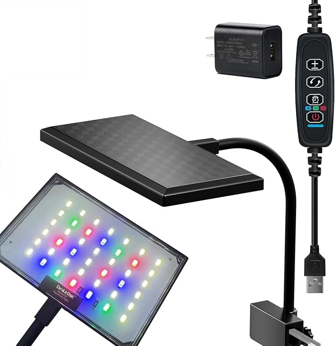 Aquarium Light, 3 Mode Clip on Fish Tank Light with Timer Function, Full Spectrum Aquarium Plant Light, Adjustable Brightness, for 8-16 Inch Fish Tank