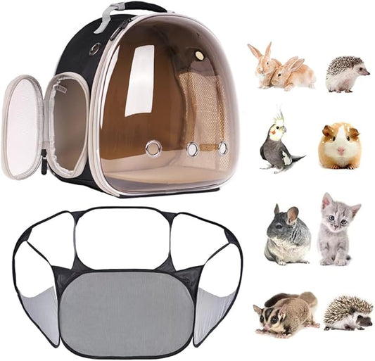 Small Animal Carrier Backpack and Playpen Outdoor Travel (Polarized Brown, Backpack+Playpen)
