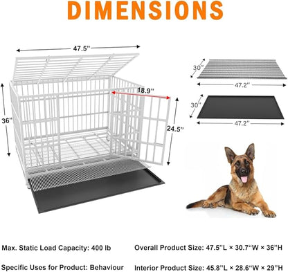 54/48/42/38 Inch Heavy Duty Dog Crate Cage with Wheels, Indestructible and Escape Proof Steel Kennel Indoor for High Anxiety Dogs with Sturdy Locks, Double Door and Tray, Extra Large XL XXL