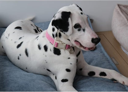 DOGWONG Cotton Hemp Dog Collar, Heavy-Duty Pink Adjustable Soft Fabric Wedding Puppy Necklace for Small to Large Dogs