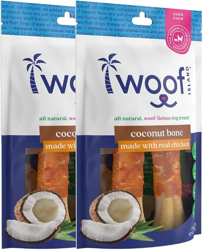 5" Coconut Dog Bones - Premium, All Natural Coconut Dog Treats - Healthy Puppy Treats & Vitamin Rich Rawhide Free Dog Chews - (with Real Chicken - 2 Pack)