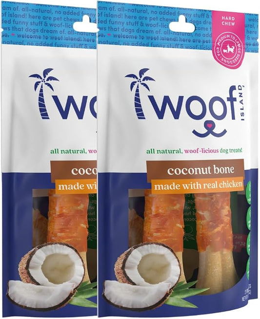 5" Coconut Dog Bones - Premium, All Natural Coconut Dog Treats - Healthy Puppy Treats & Vitamin Rich Rawhide Free Dog Chews - (with Real Chicken - 2 Pack)