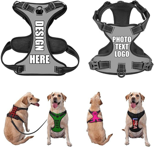 Custom Breathable Pet Chest Harness with Optional Leash, Customize No-Pull Dog Harnesses with Your Personalized Design, Personalize Pet Towing Vest with Mesh Fabric, Darkgray, XL