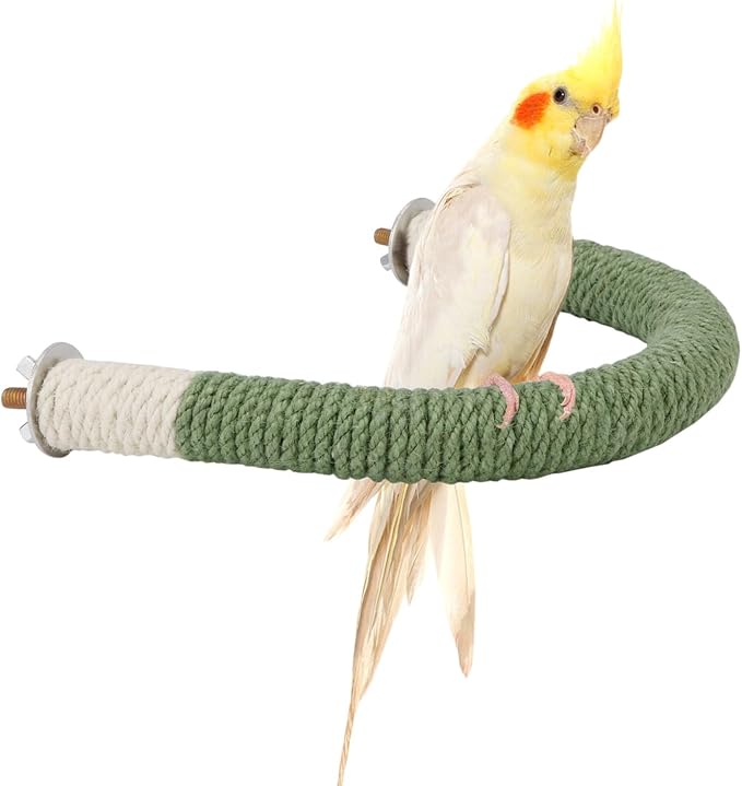 Hypeety Bird Perches Parrot U Shape Natural Wood Hemp Rope Stand Perch Bird Stick Paw Grinding Perch Birdcage Accessories Perch Standing Toy for Budgies Parakeet Cockatiel Conures