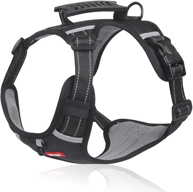 Dog Harness, No Pull Service Vest, Reflective Strips, Control Handle, Soft Padded, Adjustable and Comfortable for Easy Walking (Black), Medium
