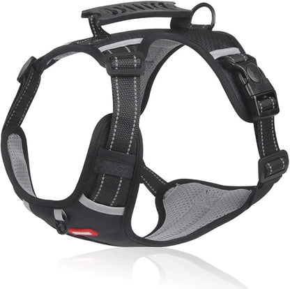 Dog Harness, No Pull Service Vest, Reflective Strips, Control Handle, Soft Padded, Adjustable and Comfortable for Easy Walking (Black), Medium