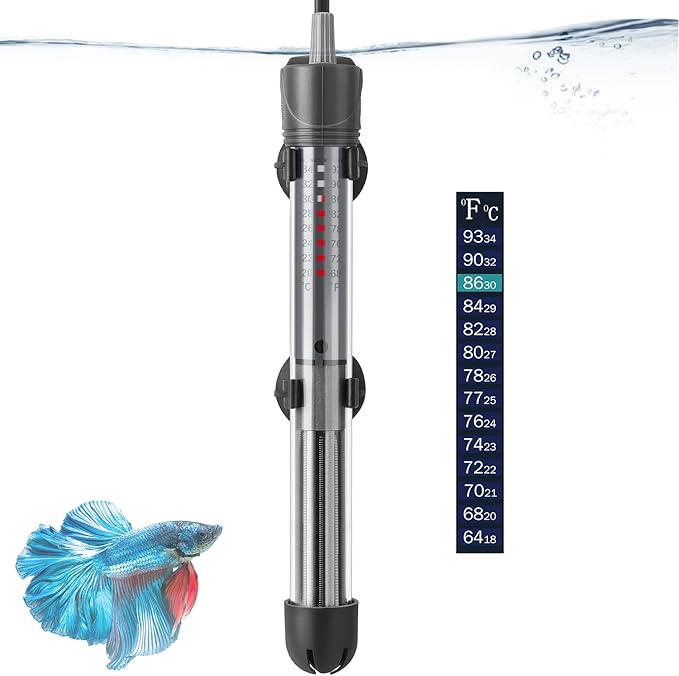 HITOP 25W 50W 100W 200W 300W Adjustable Aquarium Heater, Submersible Fish Tank Heater Thermostat with Suction Cups (100W-grey)