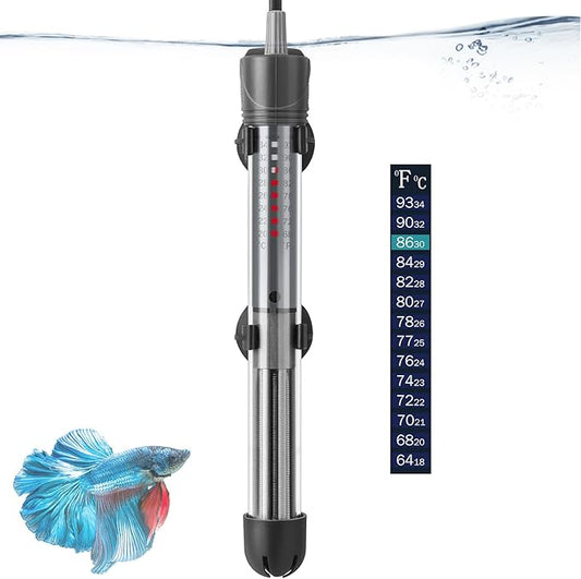 HITOP 25W 50W 100W 200W 300W Adjustable Aquarium Heater, Submersible Fish Tank Heater Thermostat with Suction Cups (100W-grey)