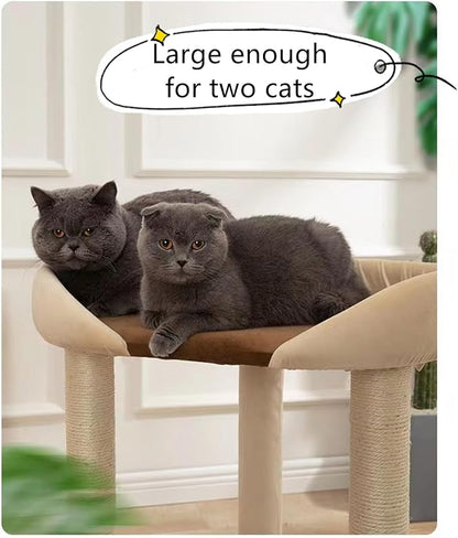 Modern Cat Tree Tower with Extra Large Platform Perch Bed for Maine Coon and Big Couch Sofa for Multiple Cats