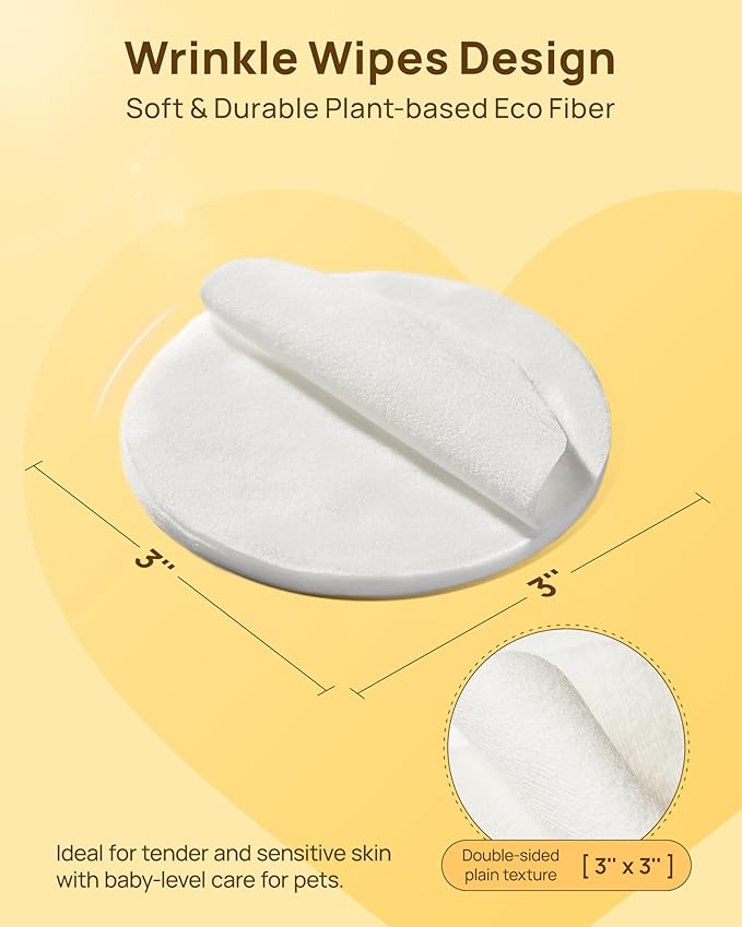 HICC PET Wrinkle Wipes for Dog & Cat, Cleaning Deodorizing Nourish Fur Coconut Oil Grooming Pet Wipes, Hypoallergenic - 100 Count