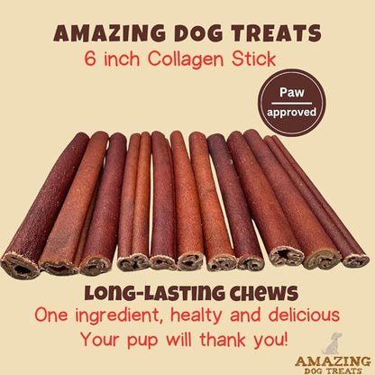 Amazing Dog Treats 6 Inch Collagen Stick - (25 Count)- Collagen Sticks for Dogs - No Hide Dog Bones