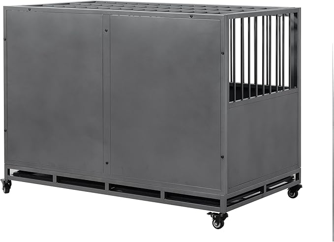 48 Inch Heavy-Duty Dog Crate with Double Door Wheels Carbon Steel Escape Dog Cage for Small Medium Large Dogs Silver One Size