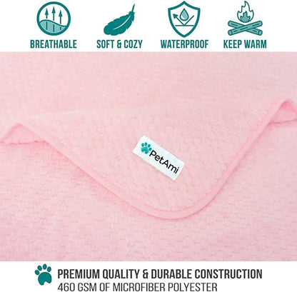 PetAmi Waterproof Dog Blanket, Leakproof Puppy Blanket for Medium Large Dogs, Furniture Sofa Couch Cover Protector, Fleece Pet Throw for Indoor Cat Kitten, Reversible Washable Soft Plush, 40x60 Pink