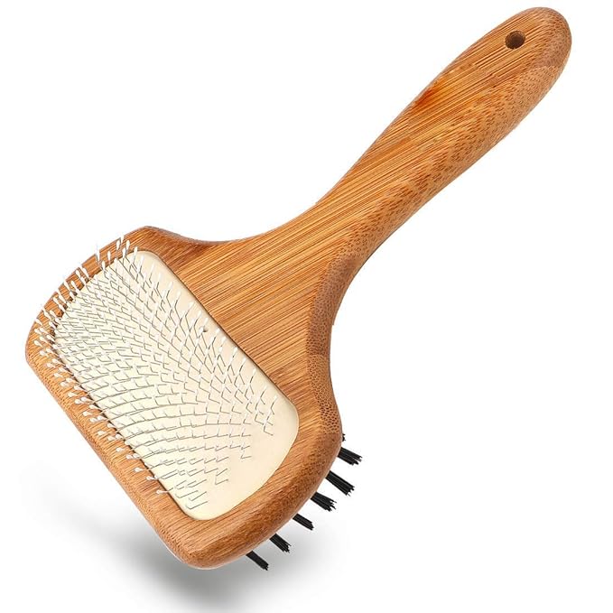 KylePet Dog brush, Double Sided Pet Slicker Brush with Bamboo Handle for Long Hair & Short Hair Pets Grooming Comb for Removing Shedding, Tangles and Dirt