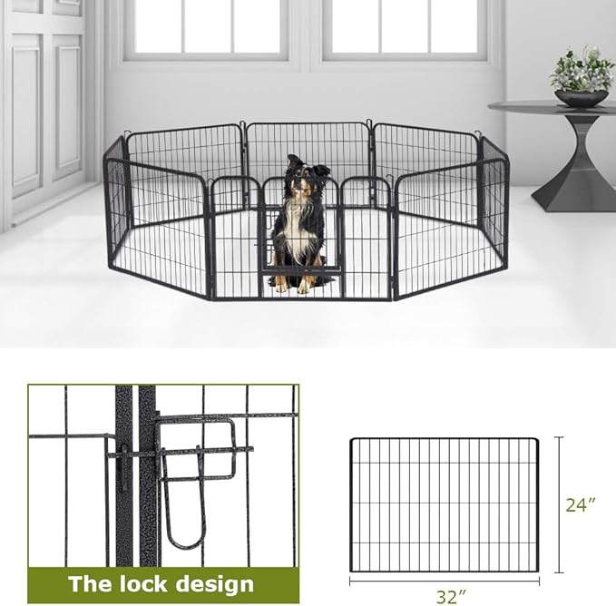 FDW "Pet Playpen 8 Panel 24â€32â€40â€ inch Indoor & Outdoor Folding Metal Exercise Pen & Pet Playpen Puppy Cat Exercise Fence Barrier Playpen Kennel (24"", Hammigrid)