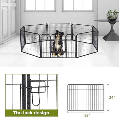 FDW "Pet Playpen 8 Panel 24â€32â€40â€ inch Indoor & Outdoor Folding Metal Exercise Pen & Pet Playpen Puppy Cat Exercise Fence Barrier Playpen Kennel (24"", Hammigrid)
