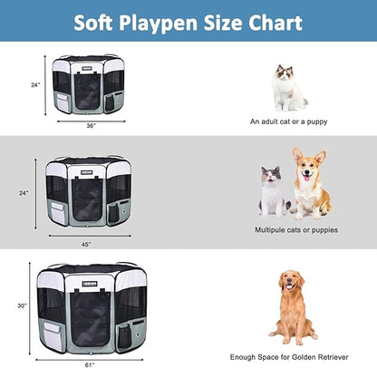 JESPET Pet Dog Playpens 36", 45" & 61" Portable Soft Dog Exercise Pen Kennel with Carry Bag for Puppy Cats Kittens Rabbits, Indoor/Outdoor Use