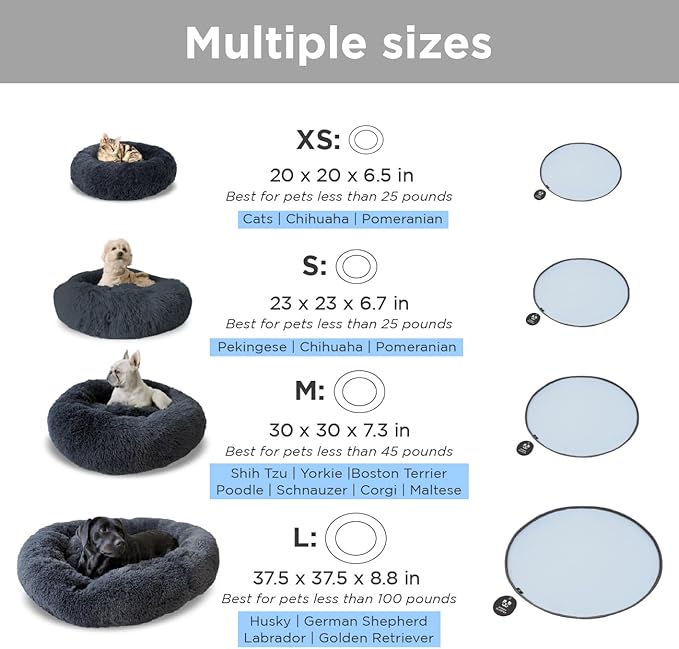 Donut Dog Bed + Removable Cooling mat, Calming Dog Bed Washable Ideal for Small to Large Dogs and Cats & Round Dog Bed, Multiple Sizes (Blue, Combo Medium (30" L x 30" W x 8" Th))