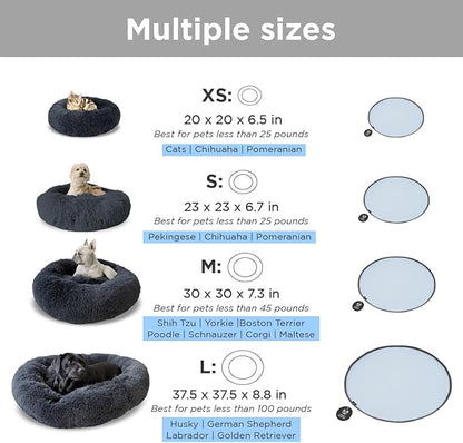 SmallDonut Dog Bed, Calming Dog Bed Washable Ideal for Small to Large Dogs and Cats & Round Dog Bed,Anti-Anxiety Multiple Sizes(Blue, Combo X-Small (21" L x 21" W x 7" Th))