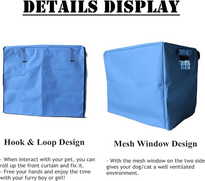 Dog Crate Cover Waterpoof Blue Pet Kennel Covers for Puppy Cat Indoor Outdoor Fit for 1 Door Wire Crate, 27.56x19.69x23.62 Inch