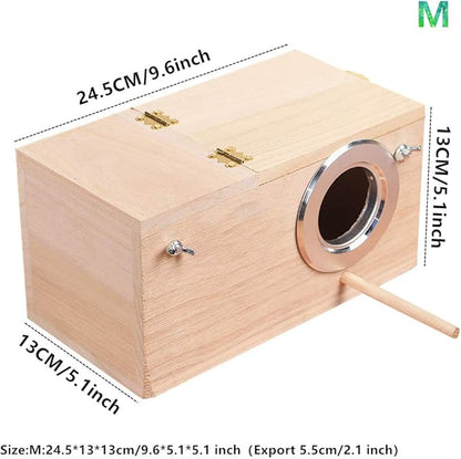 YJJKJ Wood Parakeet Nest Box Pet Bird House Parrot Breeding Mating Box Bird Cage Box for Lovebirds Cockatiel Parrotlets Budgerigar Parakeet (M)