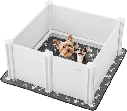 VEVOR Dogs Whelping Box, 38.6 x 38.6 x 18.1 inch, Plastic PVC Puppies Playpen with Height Adjustable Door and Washable Pee Pad, Anti-Deformation Indoor Puppy Play Pen for Medium Breed Dogs, Milk White