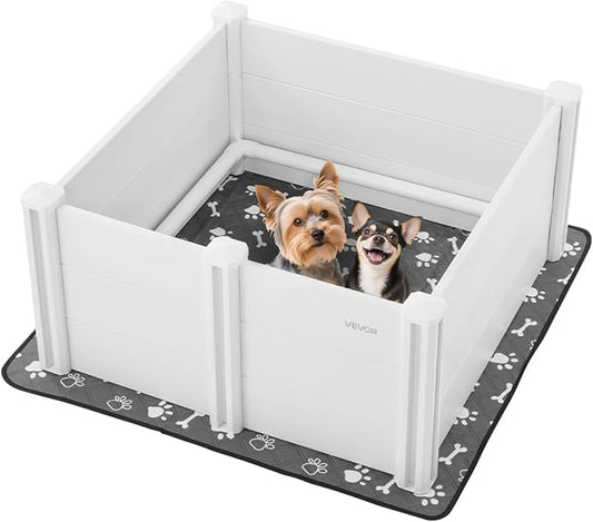 VEVOR Dogs Whelping Box, 38.6 x 38.6 x 18.1 inch, Plastic PVC Puppies Playpen with Height Adjustable Door and Washable Pee Pad, Anti-Deformation Indoor Puppy Play Pen for Medium Breed Dogs, Milk White