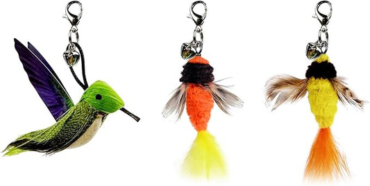 TTcat Cat Feather Toys Replacement,3 Pcs Hummingbird Insect Feathers Refills for Cat Wands.