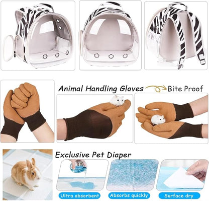Portable Small Animal Backpack with Zebra Printing, Space Capsule Bubble Pet Carrier Cage Travel for Guinea Pig, Rabbit, Hamster, Bird, Bearded Dragon, Sugar Glider, Squirrel, Tortoise, Lizard