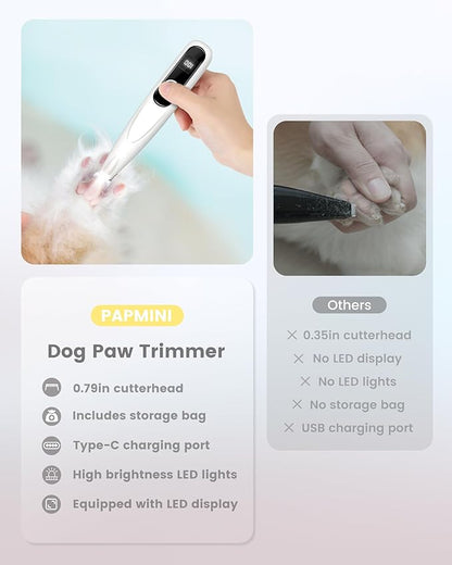 Dog Grooming Kit with LED Display, 35dB Ultra-Low Noise Dog Paw Trimmer, Cordless Hair Trimmer for Paws, Ears, Face, Rump with LED Light