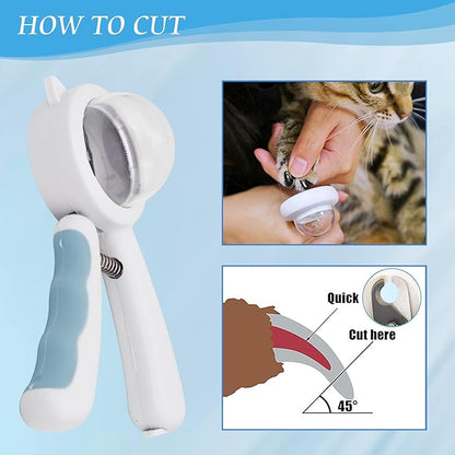 WishLotus Pet Nail Clippers, Anti-Slip and Splash Dogs Nail Clipper with Clear Baffle and Hide Nail File Cat Claw Clippers Grooming Tool Accessories for Small Animals Nail Trimming (Blue)