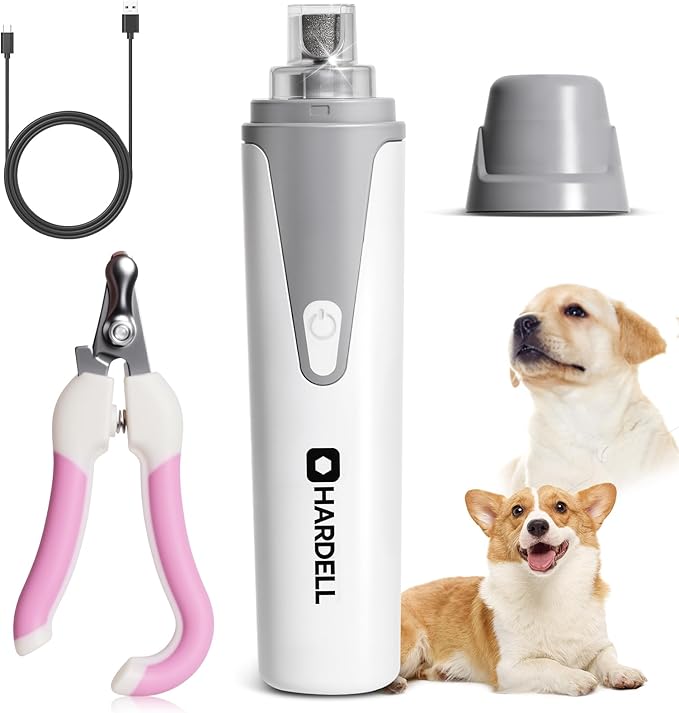 HARDELL Dog Nail Grinder, Super Quiet Dog Nail Trimmers with 2 LED Lights & 3 Grinding Ports, USB Rechargeable and Cordless Safety Dog Nail Clippers Kit for Small Medium Dogs/Cats & Puppy
