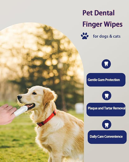 Dog Dental Wipes – Pet Teeth Cleaning Finger Pads for Dogs & Cats, 50 Count – Remove Plaque & Tartar, Freshen Breath, Easy Oral Care, Tea Polyphenol Formula