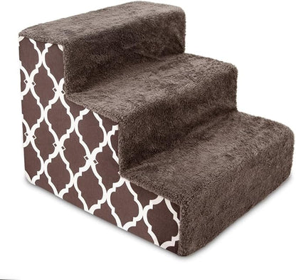 Best Pet Supplies Dog Stairs for Small Dogs & Cats, Foam Pet Steps Portable Ramp for Couch Sofa and High Bed Non-Slip Balanced Indoor Step Support, Paw Safe No Assembly - Brown Lattice Print, 3-Step