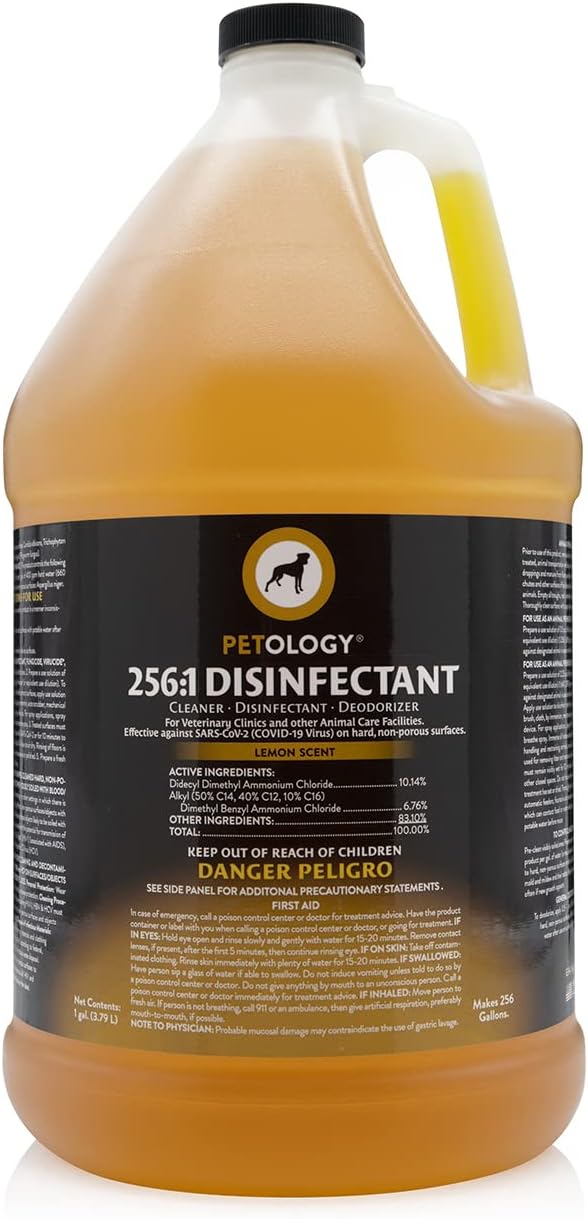 256:1 Disinfectant, 1 Gallon - Liquid Concentrate Disinfectant and Deodorizer, Sanitizer for Veterinary Clinics and Kennels, Effective Against Viruses and Bacteria (Lemon)