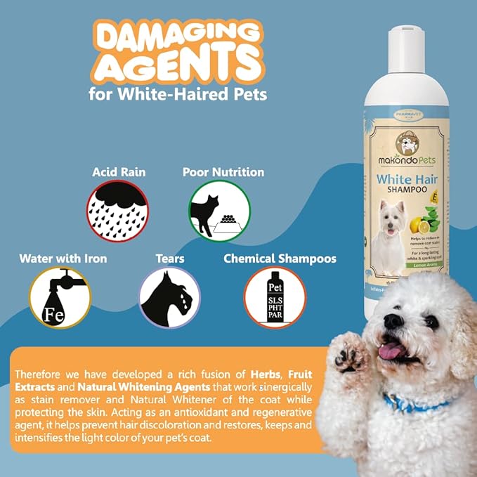 Dog Whitening Shampoo for Dogs with White Light Colored Hair Coat Fur_hite Haired Pets Shampoo for Itching Dry Sensitive Skin. Non Toxic Formula