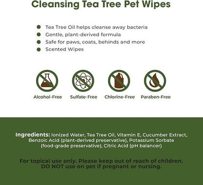 Best Pet Supplies Pet Grooming Wipes for Dogs, 100 Pack, Plant-Based Deodorizer for Coats & Dry, Itchy, or Sensitive Skin, Clean Ears, Paws, Body, & Butt - Cleansing Tea Tree
