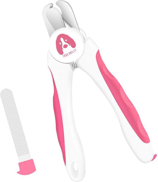Dog Nail Clippers and Trimmers,Professional Grooming Tool with Safety Guard to Avoid Over Cutting,Free Nail File,Razor Sharp Blade,Sturdy Non Slip Handles for Large and Small Animals (Pink)