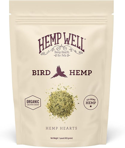 Hemp Well Organic Hemp Hearts –Reduces Feather Plucking, Promotes Relaxation, Immune Support, Organically Sourced, USA Grown, GMO Free – 1 Pound Bag