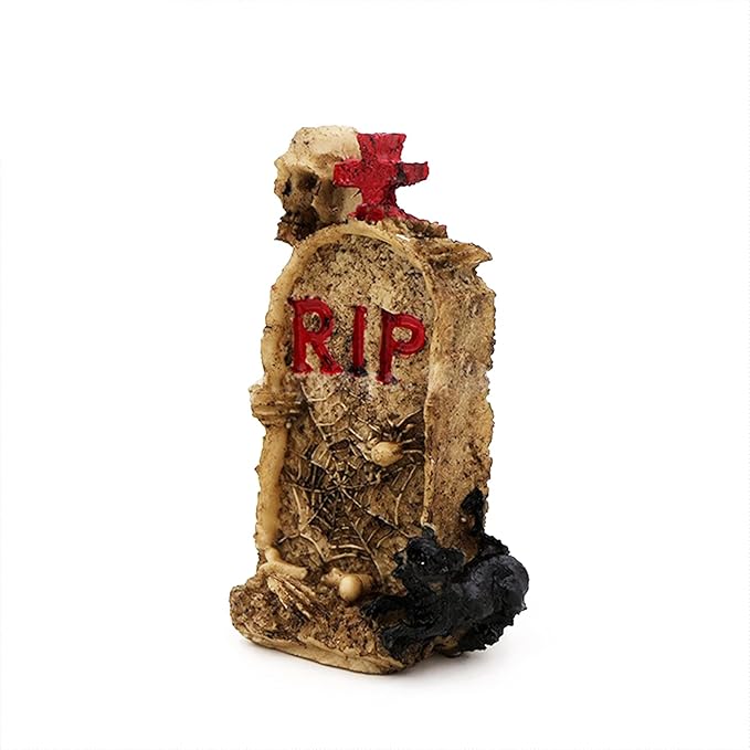 Skull Aquarium Betta Fish Tank Gravestone Death Halloween Decorations Statues Figurine Sculpture Reptile Turtle Lizard Tanks Terrarium Devil RIP Décor Ornament Pet