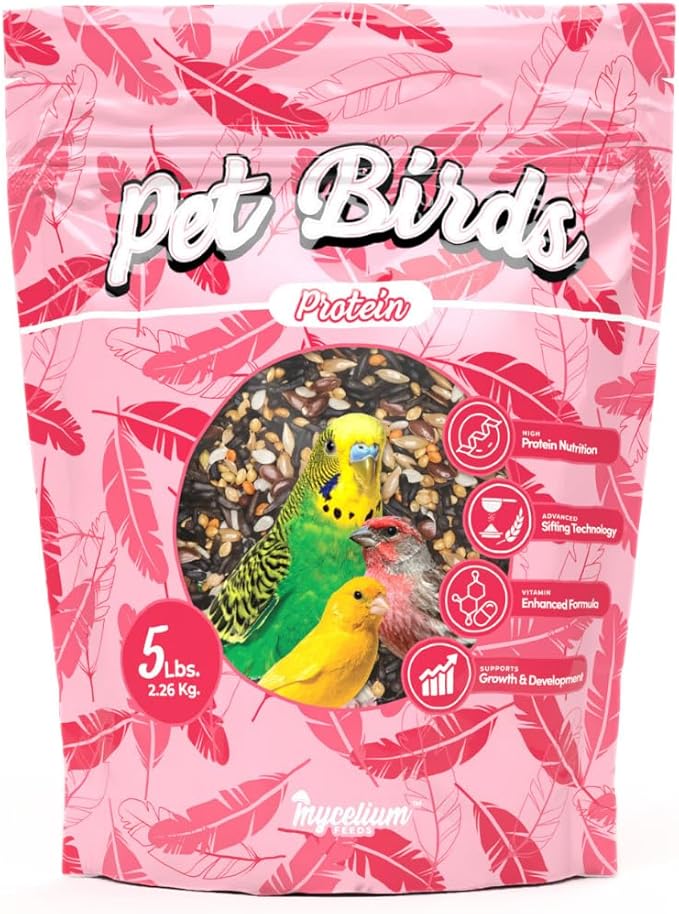 Mycelium Pet Bird Protein Bird Seed Mix (5 LB Bag) | High-Protein Bird Food for Finches, Canaries, Budgies & Parrotlets | Supports Energy & Growth | Organic, Non-GMO Daily Diet | Made in USA