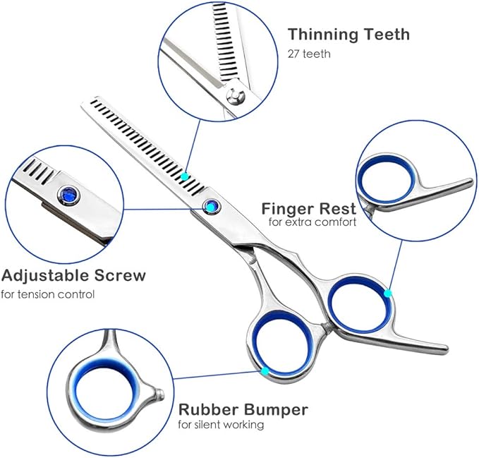 Dog Grooming Scissors Kit, 3 in 1 Cat Dog Grooming Clippers Set, Sharp Durable Stainless Steel Safety Dog Grooming Trimming Shears for Long & Short Haired Dogs Cats and Other Fur Pets