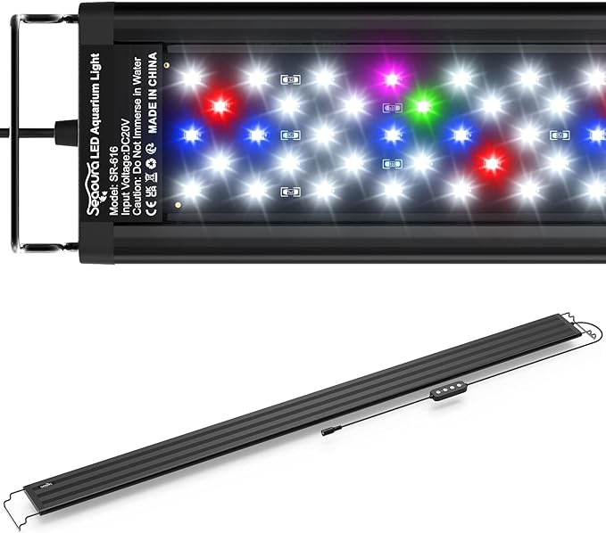 SEAOURA Led Aquarium Light for Plants-Full Spectrum Fish Tank Light with Timer Auto On/Off, 48-54 Inch, Adjustable Brightness, White Blue Red Green Pink LEDs with Extendable Brackets for Freshwater