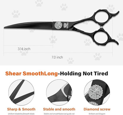 7.0 Curved Dog Grooming Scissors  Sharp Pet Hair Trimming Shears for Face, Ears & Paws | Precision Tool for Professional Groomers